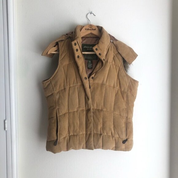 Eddie Bauer Jackets & Blazers - Eddie Bauer size Medium Petite Leather Suede Down Puffer Hooded Vest